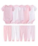 chamie Newborn Baby Bodysuit Short-sleeved One-piece Baby Pants Baby vests 5 Pcs with Trousers 4 Pcs Pure Cotton Suitable for Boys and Girls 0-12M Pink2 0-3 Months - Buy Online on GoSupps.com