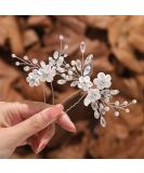 Gorais Flower Bride Wedding Hair Pins - Silver Rhinestone & Pearl Hair Clips for Women and Girls (Pack of 2) - Buy Online on GoSupps.com