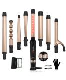 Infrared 8 in 1 Curling Iron Set - Professional Interchangeable Ceramic Barrels for Long Hair - LED Temperature Control Glove & Clips Included - Buy Online on GoSupps.com