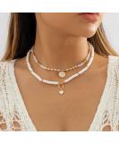 Multilayer Boho Pearl Necklace with Beaded Coin & Heart Pendant - Summer Beach Jewelry for Women & Girls - Buy Online on GoSupps.com