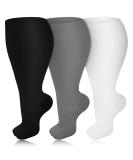 3 Pairs Plus Size Compression Socks 20-30 mmHg for Wide Calf - 2XL, 3PCS Black White Gray - Buy Online on GoSupps.com