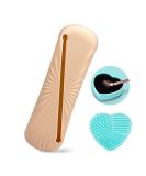 Travel Makeup Brush Holder | Silicone Portable Organizer & Cleaning Mat for Women | Essential Cosmetic Tools in Khaki - Buy Online on GoSupps.com