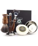 Haryali London 5 Pc Wooden Shaving Kit with Razor, Brush, Soap, Bowl & Stand - Sustainable Shaving Set, Perfect Gift - Buy Online on GoSupps.com