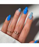 30 Pcs Blue Pink Press on Nails - SHANRUN Glitter Extra Short Almond Nail Art Tips | Full Cover Acrylic False Nails with Cat's Eye Flowers Design - Buy Online on GoSupps.com