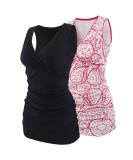 Manci Women's Nursing Maternity Top - Cotton V-Neck Pajama Top, Red Pattern/Black - Buy Online on GoSupps.com