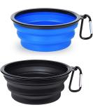 Petbonus Foldable Dog Bowl - 2 Silicone Travel Bowls for Water & Food | Portable Leak-Proof Design with Carabiners - Blue & Black (1000ml) - Buy Online on GoSupps.com