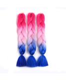Showjarlly Kanecalon Hair Extensions - Ombre Jumbo Braids 24 | Peach Light Pink & Royal Blue - 3 Pack Box Braid Kunsthaar - Buy Online on GoSupps.com