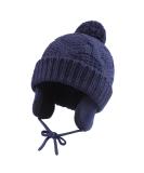 Pesaat Knitted Baby Winter Beanie Earflap Hat | Fleece Lined, Pompom Detail | Infant Toddler Boys Girls 0-6 Months Navy - Buy Online on GoSupps.com