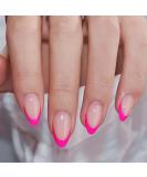 24 Pcs Hot Pink French Tip Press-On Nails | Short Almond Fake Nails - Reusable Acrylic Full Cover for Women - Buy Online on GoSupps.com