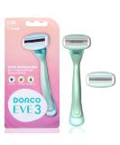 Dorco EVE3 Women's Razors - Extra Smooth Shaving with 3 Curved Blades and Moisture Bar - Includes 1 Handle and 2 Refills - Aloe Vera Infused - Interchangeable Cartridges - Buy Online on GoSupps.com