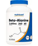 Nutricost Beta-Alanine Capsules 3400mg, 240 Capsules (60 Serv) - Potent Beta Alanine, Gluten Free & Non-GMO, 850mg Per Cap 240 Count (Pack of 1) - Buy Online on GoSupps.com