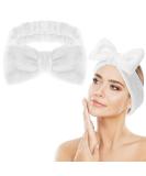 Spa Bowknot Headband for Women - Elastic Coral Fleece Makeup Hair Bands | Wide-Clamp Cosmetic Headband for Shower & Skincare (White) - Buy Online on GoSupps.com