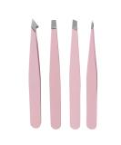 Buy Trixes 4-Part Eyebrow Tweezers Set - Stainless Steel with Leather Effect Case - Professional Precision Hair Plucking Tips - Pink - Buy Online on GoSupps.com