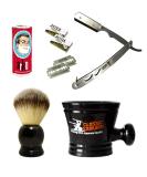 Men's Shaving Set - Professional Barber Straight Razor Astra Blades Synthetic Brush Arko Soap & Porcelain Mug | Silver Metal Gift Set for Grooming - Buy Online on GoSupps.com