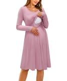 OUGES Women's V-Neck Maternity Nursing Dress with Pockets - S Pink - Buy Online on GoSupps.com