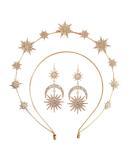 Halo Crown Stars Goddess Crown Headband Tiara for Women - Gold Bridal Wedding Headpiece with Earrings - Buy Online on GoSupps.com
