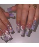 Shop Press on Nails - Long Square Purple Gradient Full Cover with Butterfly Rhinestones | Glossy False Nails Kit - A-18 Purple - Buy Online on GoSupps.com