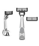 Premium Men's Travel Razor with Foldable Magnetic Handle & Stand | 2 Blade Refills Included - Buy Online on GoSupps.com