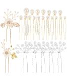 25 Pack Flower Leaf Pearl Bridal Hair Pins Clips - U-Shaped Barrettes with Rhinestone Crystal - Wedding Hair Accessories for Women, Girls, Brides - Buy Online on GoSupps.com
