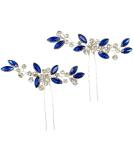 Crystal Bridal Hair Pins Sparkle White Blue Rhinestone Wedding Hair Piece Accessories for Women Girls (Pack of 2) (Blue) - Buy Online on GoSupps.com