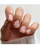 24Pcs Nude Pink Short Square Press on Nails with Summer Flowers Design - Glossy Acrylic Stick on Nails for Women - Buy Online on GoSupps.com