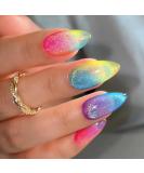 Rainbow Press on Nails - Colorful Almond Shape Fake Nails | Medium Acrylic Nail Tips with Designs | Cute Glue on Nail Decorations for Women - Buy Online on GoSupps.com