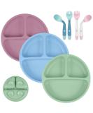 Vicloon Baby Suction Plate Set | Non-Slip Silicone Weaning Plates for Toddlers | Divided Dishes for Self-Feeding | Fits Most Highchairs Trays | 3Pcs (Green/Pink/Blue) - Buy Online on GoSupps.com