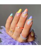 24 Pcs Press on Nails Medium, Sunjasmine Fake Nails Almond Glue on Nails, False Nails with Glue, Acrylic Nails for Women and Girls (Colorful Swirl) - Buy Online on GoSupps.com