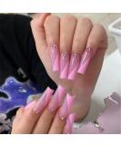 Rhinestone False Nails - 24PCS Extra Long Pink Ballerina Full Cover Artificial Nail Tips for Women & Teen Girls | Shop Internationally - Buy Online on GoSupps.com