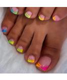 Double Rainbow French Tip Toenails | Neon Ombre Press On Nails | Cute Short Acrylic Fake Toenails for Women - Buy Online on GoSupps.com