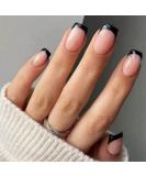 24Pcs Black French Fake Nails - Square Press On Nail Set with Glue | Short False Nail Tips for Women & Girls - Nail Art & Acrylic Stick On Nails - Buy Online on GoSupps.com