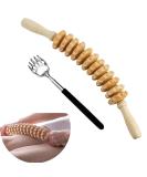 Premium Wooden Massage Roller - Fascia Stick with Handle for Neck Legs Back & Body Relief - Buy Online on GoSupps.com