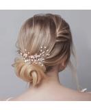 Bridal jewelry ercycle bride headdress wedding hair clip crystal hairpins vine flower leaf pearl hair accessories for bride - rose gold - Buy Online on GoSupps.com