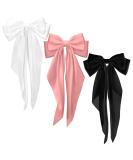 Silky Satin Hair Bows 3 PCS Big Black White Pink Bowknot Set Metal Spring Clip Oversized Long Tail Hair Ribbons Ponytail Holder French Barrettes Hair Accessories for Women Christmas Gifts Black & White & Dark Pink - Buy Online on GoSupps.com