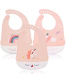 Baogaier Baby Bibs Silicone 3 PCS Waterproof Weaning Bib for Babies Toddlers with Food Catcher Pocket - Easy Clean Bibs Feeding for Kid Infant Girl in Horse Rainbow Space - Buy Online on GoSupps.com