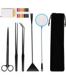 6-in-1 Aquarium Aquascape Tools Kit | Stainless Steel Plant Tweezers, Scissors, Scrapers | Fish Tank Cleaner Set with PH Paper & Net Bag - Buy Online on GoSupps.com