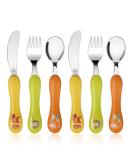Lehoo Castle Children's Cutlery Set - 6-Piece Stainless Steel Forks Spoons & Knife for Toddlers - Orange Baby Cutlery Ideal for Kids - Buy Online on GoSupps.com