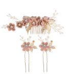 Garneck Rhinestone Wedding Hair Pins - 3Pcs Bridal Hair Clips for Women - Pink Floral Hair Accessories - Buy Online on GoSupps.com