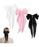 3 PCS Silky Satin Hair Bows for Women Bow Hair Clips Solid Color Bow Big Black Bow White Bow Pink Bow French Automatic Hair Clip with Long Silky Satin Tail Large Bows Cute Gifts for Women Girls - Buy Online on GoSupps.com