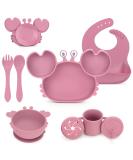 Mojinl Silicone Baby Dishes Set - BPA Free 8 Piece Suction Cup Baby Dining Set in Pink | Baby Plates Spoons Bowls Bibs Snack Cups for Boys & Girls - Buy Online on GoSupps.com