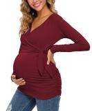 Love2Mi Maternity Nursing Top - Long Sleeve V-Neck Maternity Clothes in Wine Red - Buy Online on GoSupps.com