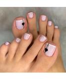24Pcs Square False Toenails Nude Glossy French Black Heart Press on Toenails Short Stick on Toenails Acrylic Full Cover Artificial Summer Fake Toenails for Women and Girls Daily Decorations - Buy Online on GoSupps.com