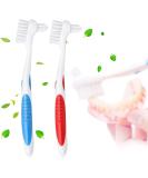 Y-Kelin Denture Brush - Dual Head Toothbrush with Hard Bristles & Non-Slip Rubber Handle (Red+Blue 2 Pcs) | Best for Dentures - Shop Internationally - Buy Online on GoSupps.com