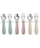 Pandaear 6 pieces of children's cutlery |Silicone handle stainless steel children's dishes set |Baby cutlery Esslern cutlery from 1 year |Children spoon and fork set for baby toddler |BPA free learning cutlery - Buy Online on GoSupps.com