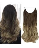 OMGREAET Brown Ombre Wavy Curly Halo Hair Extensions - Light Brown to Light Blonde - 20 Inch - Heat Friendly Fiber - No Clip - Buy Online on GoSupps.com