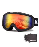 Karsaer Anti-Fog Ski Goggles with UV Protection | Matte Black Frame Red Mirrored Lens | Snowboard Goggles for Men Women Youth - Buy Online on GoSupps.com