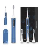 Sonic Electric Toothbrush for Adults - Rechargeable with LED Indicator, 2 Mins Timer, 5 Modes, 4 Brush Heads - Blue - Ideal for Men, Women, Couples - Wall-Mount Holder Included - Buy Online on GoSupps.com