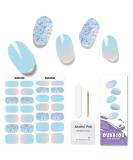 Buy Semi Cured Gel Nail Strips - 28 pcs Sky Blue Nail Wraps Long Lasting & Salon Quality Easy Application with UV Lamp - Buy Online on GoSupps.com