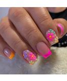 24PCS Medium Square French False Nails with Floral Designs - Nude Pink Acrylic Nail Tips for Women - Glossy Full Cover Press on Nails - Buy Online on GoSupps.com