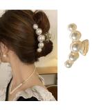 Elegant Geometric Pearl Hair Claw for Women and Girls | Non-Slip White Acetate Hair Clip for Thick and Thin Hair | Rhinestone Detailing - Buy Online on GoSupps.com